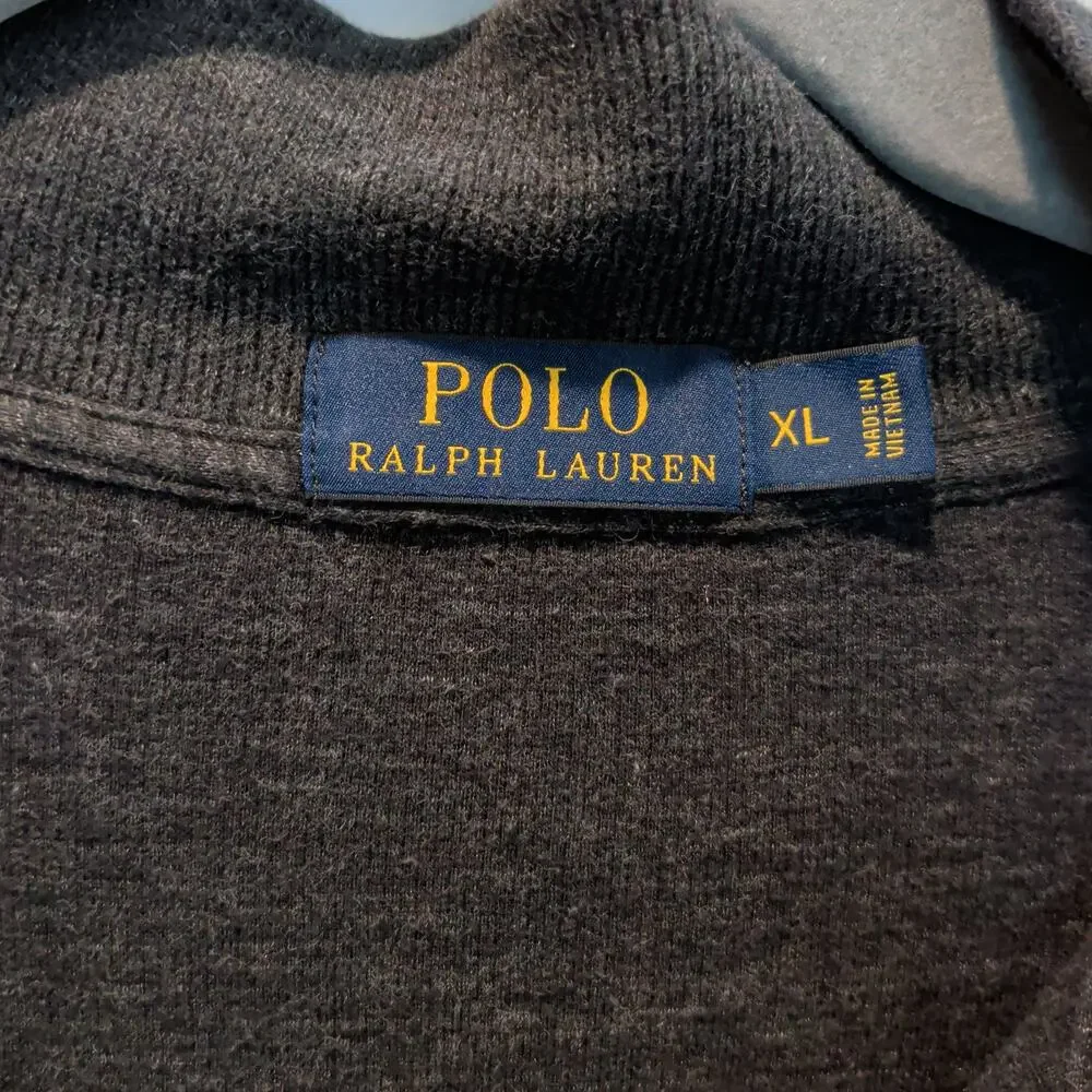 Ralph Lauren Men's Sz XL Grey Quarter Zip Cotton Sweater Pullover Logo